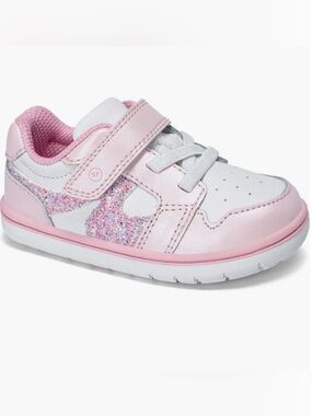 Stride Rite Pink and White Glitter Hook-and-Loop London Sneaker 8